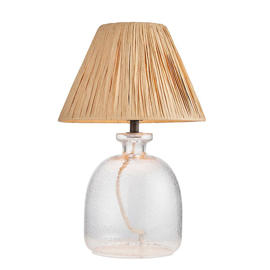 Raffina Natural Raffia Shade Table Lamp With Lyra Textured Clear Glass Base