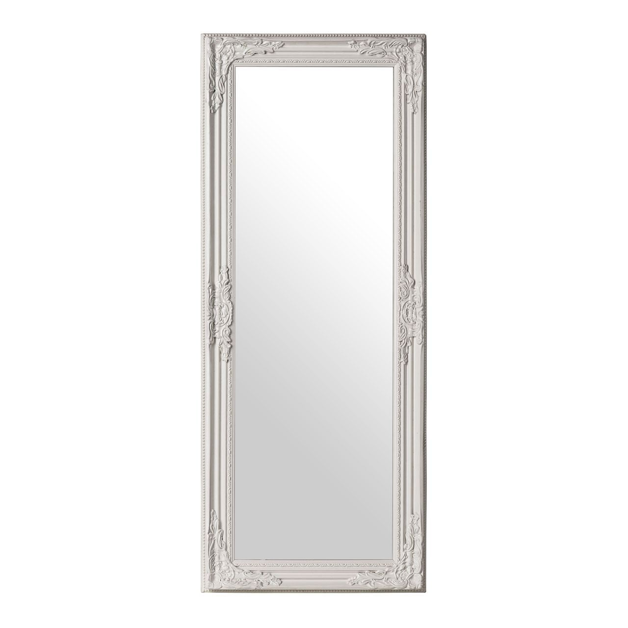Chic Wall Bedroom Mirror In White Vintage Wooden Frame
