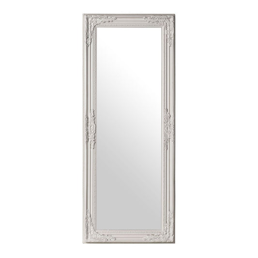 Chic Wall Bedroom Mirror In White Vintage Wooden Frame