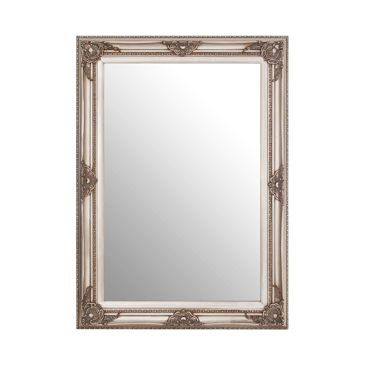 Baroque Rectangular Wall Bedroom Mirror In Grey Vintage Wooden Frame