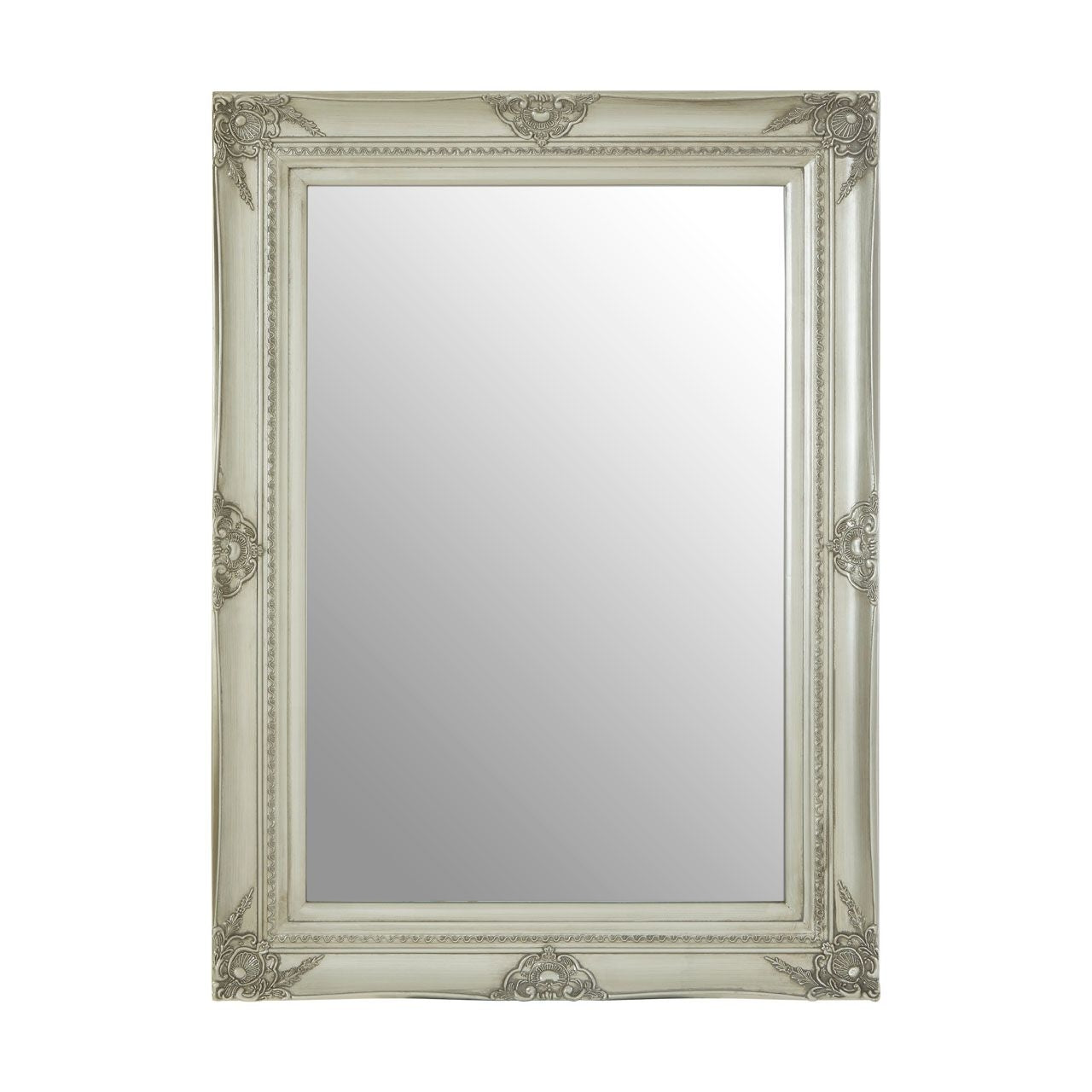 Baroque Rectangular Wall Bedroom Mirror In Silver Vintage Wooden Frame