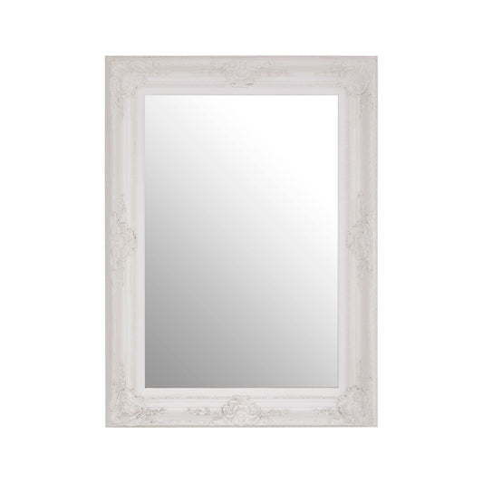 Baroque Rectangular Wall Bedroom Mirror In Antique White Wooden Frame