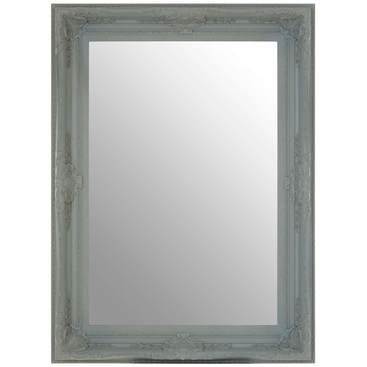 Baroque Rectangular Wall Bedroom Mirror In Antique Grey Wooden Frame