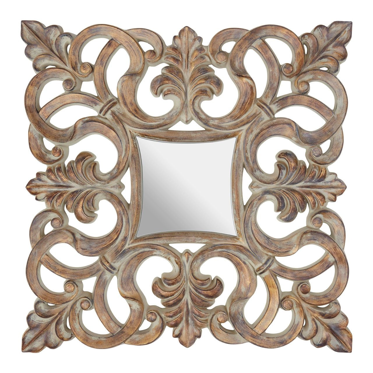 Sena Wall Bedroom Mirror In Antique Wood Intricate Design Frame
