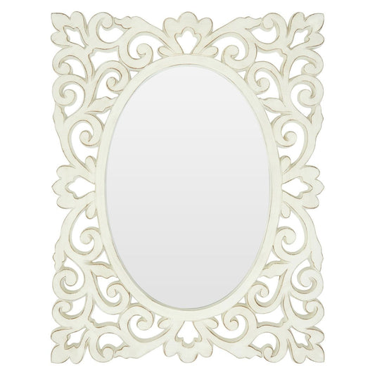 Stansie Wall Bedroom Mirror In Weathered White Lace Design Frame