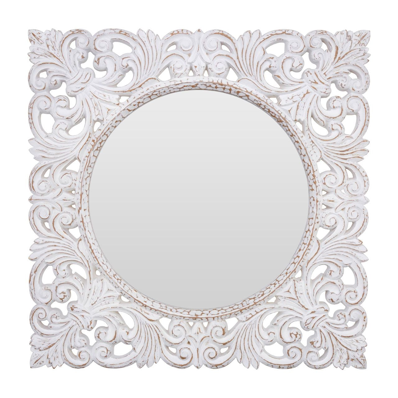 Helga Fleur-De-Lis Wall Bedroom Mirror In Antique White