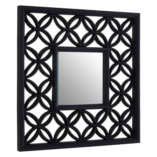 Ryton Square Wall Bedroom Mirror In Black Lattice Geometric Frame