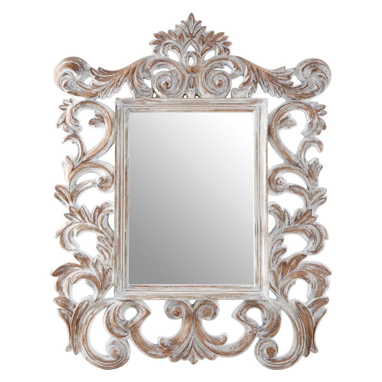 Actin Fleur-De-Lis Wall Bedroom Mirror In Antique Grey Wooden Frame