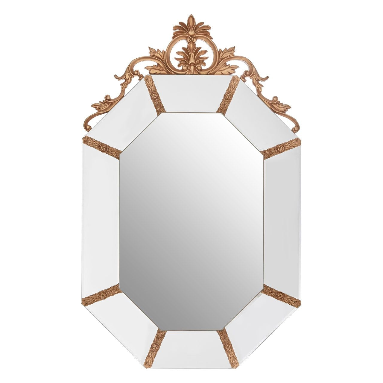 Wraxi Octagonal Acanthus Leaf Wall Bedroom Mirror In Gold
