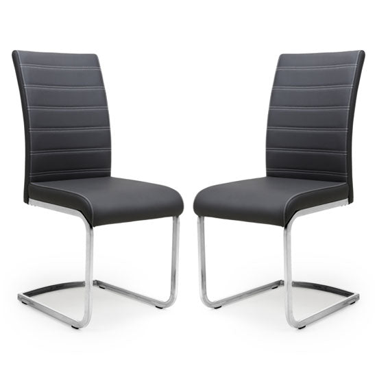 Callisto Black Leather Effect Dining Chairs In Pair