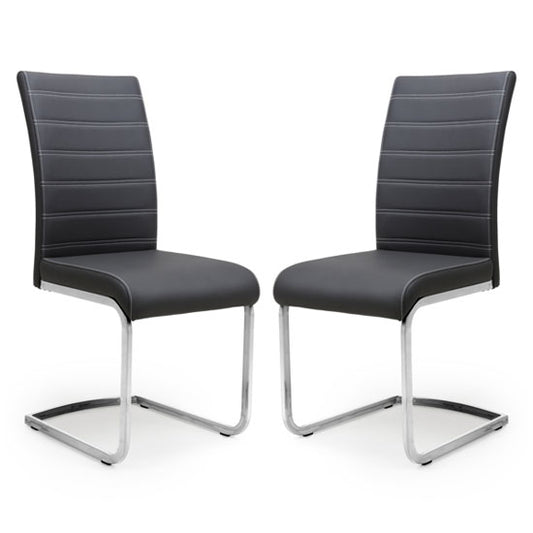 Callisto Black Leather Effect Dining Chairs In Pair