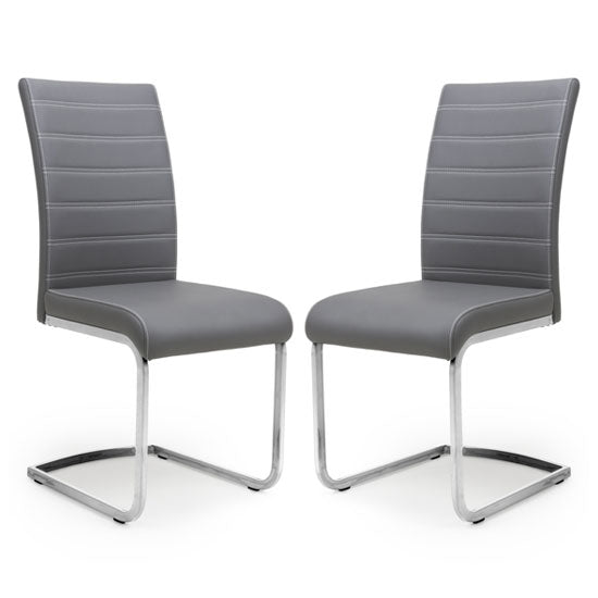 Callisto Grey Leather Effect Dining Chairs In Pair