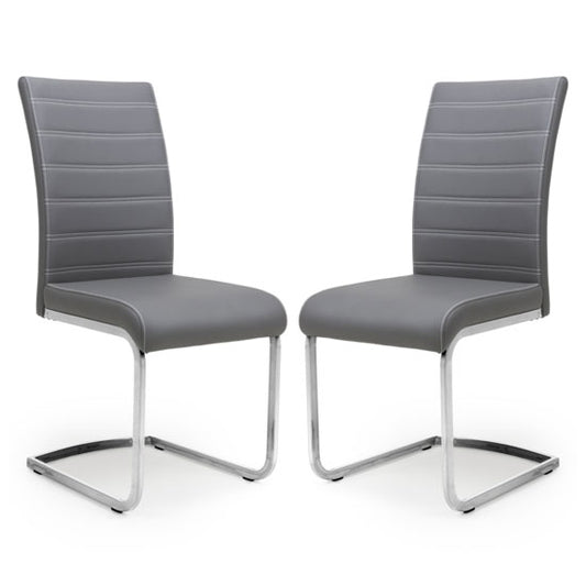 Callisto Grey Leather Effect Dining Chairs In Pair