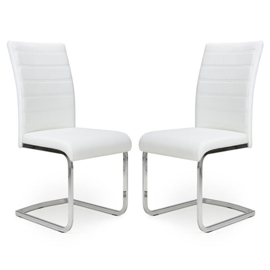 Callisto White Leather Effect Dining Chairs In Pair