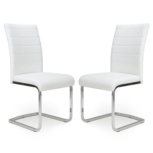 Callisto White Leather Effect Dining Chairs In Pair