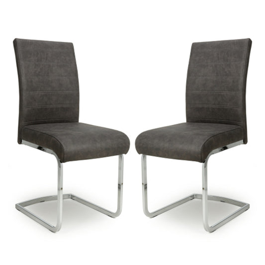 Callisto Dark Grey Suede Effect Dining Chairs In Pair