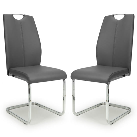 Toledo Grey Leather Effect Dining Chairs In Pair
