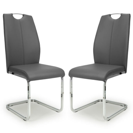 Toledo Grey Leather Effect Dining Chairs In Pair