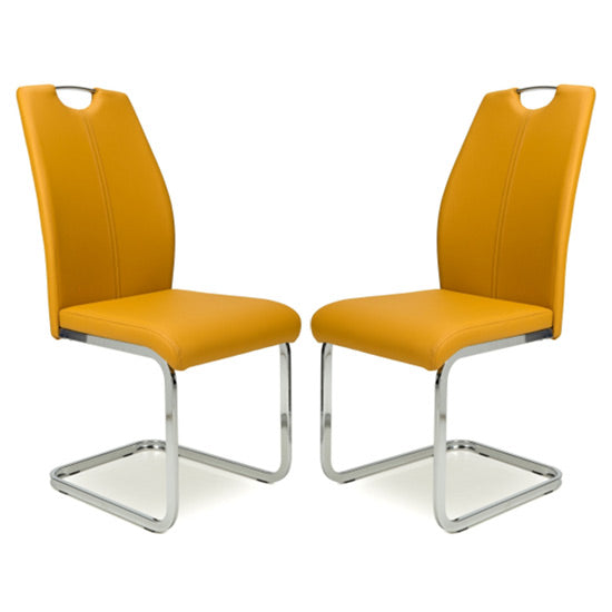 Toledo Yellow Leather Effect Dining Chairs In Pair