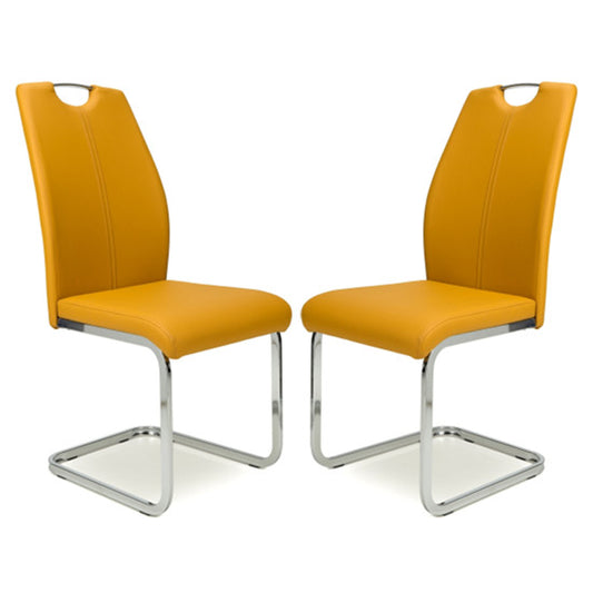 Toledo Yellow Leather Effect Dining Chairs In Pair