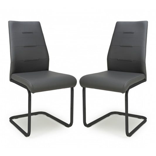 Cordoba Grey Leather Effect Dining Chairs In Pair