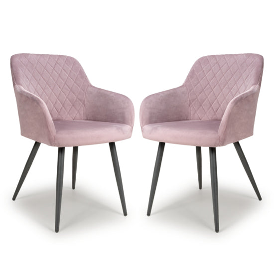 Marina Dusky Pink Brushed Velvet Dining Chairs In Pair