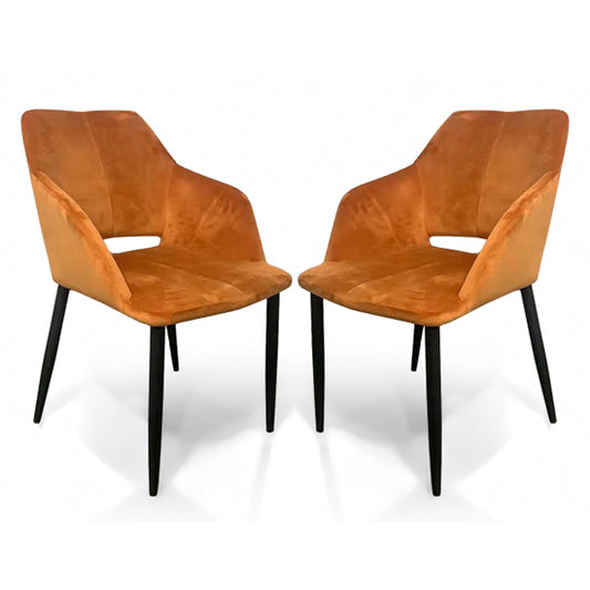 Nero Burnt Orange Brushed Velvet Dining Chairs In Pair
