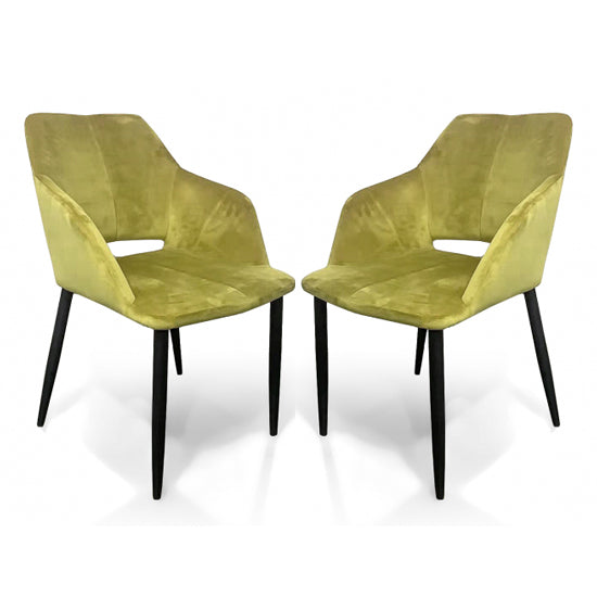 Nero Lime Gold Brushed Velvet Dining Chairs In Pair