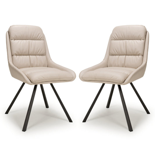 Arnhem Swivel Cream Leather Effect Dining Chairs In Pair