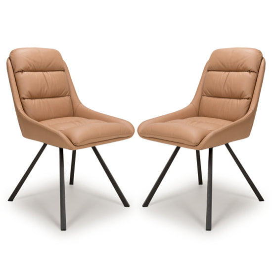 Arnhem Swivel Tan Leather Effect Dining Chairs In Pair