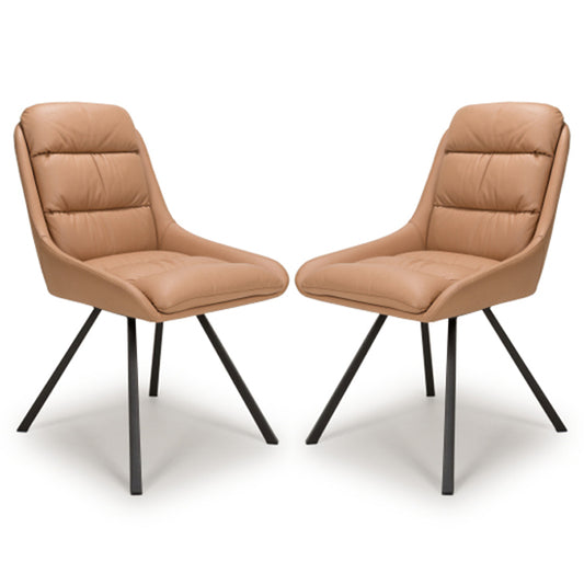 Arnhem Swivel Tan Leather Effect Dining Chairs In Pair