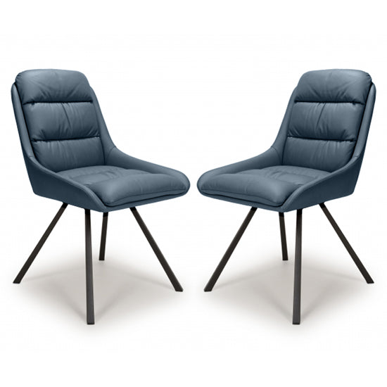 Arnhem Swivel Midnight Blue Leather Effect Dining Chairs In Pair