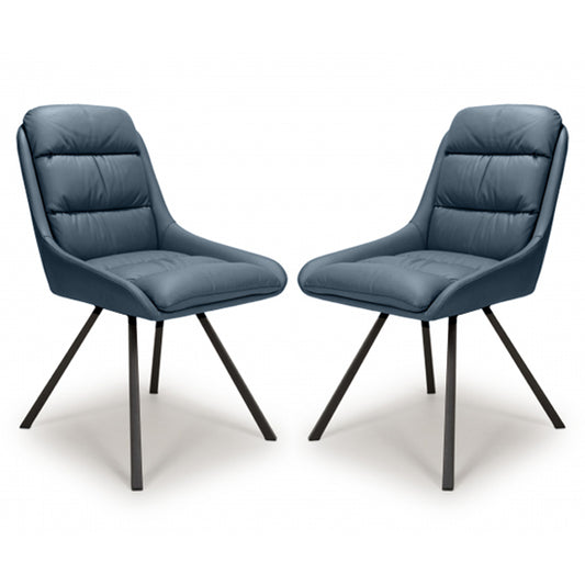 Arnhem Swivel Midnight Blue Leather Effect Dining Chairs In Pair