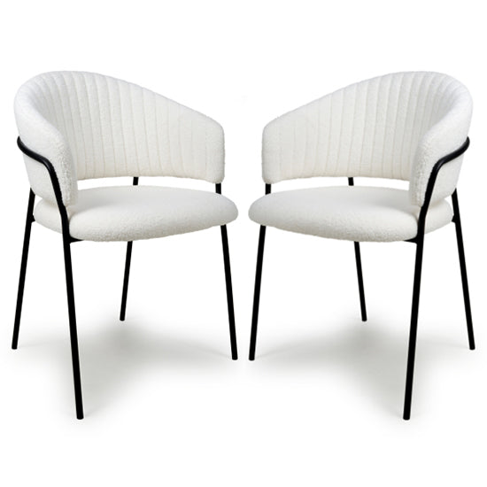Maya White Boucle Fabric Dining Chairs In Pair