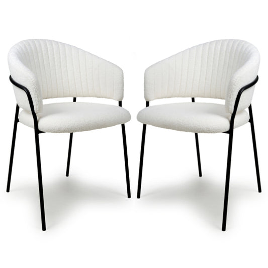 Maya White Boucle Fabric Dining Chairs In Pair