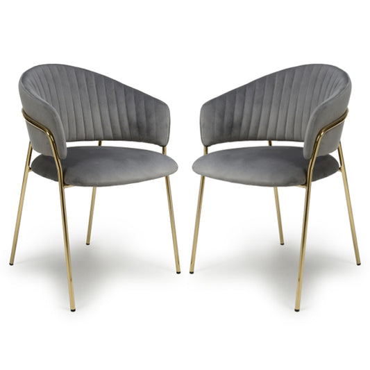 Maya Grey Brushed Velvet Dining Chairs In Pair