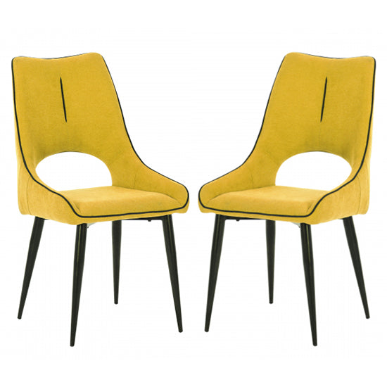 Lima Yellow Chenille Effect Dining Chairs In Pair