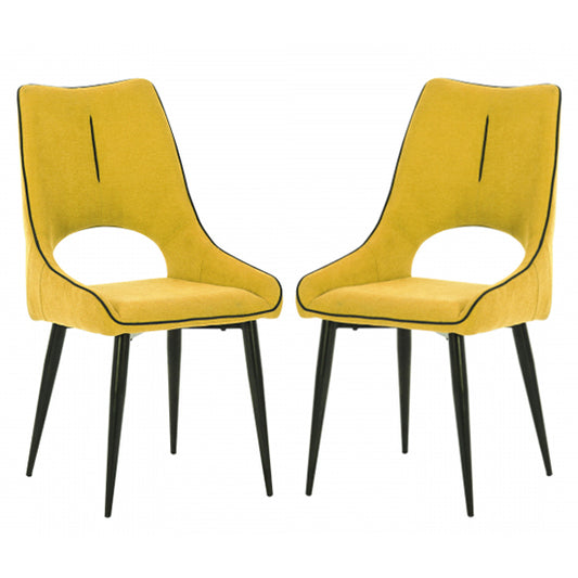 Lima Yellow Chenille Effect Dining Chairs In Pair