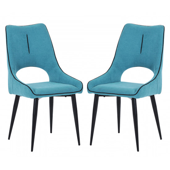 Lima Blue Chenille Effect Dining Chairs In Pair