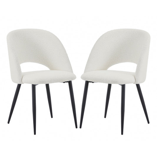 Atlanta White Boucle Fabric Dining Chairs In Pair