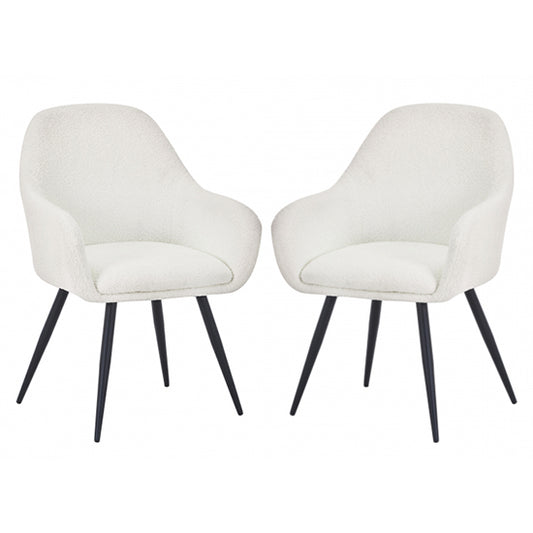 Olympia White Boucle Fabric Dining Chairs In Pair