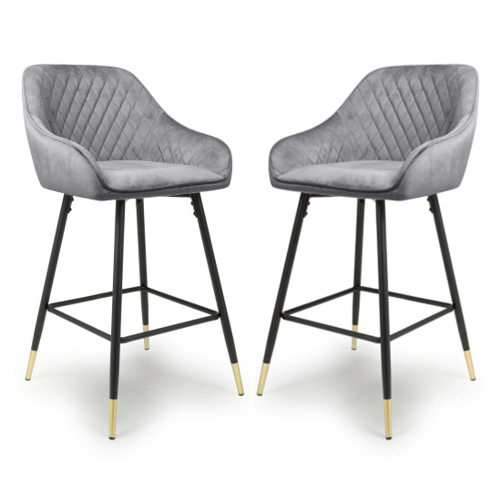 Savanna Grey Brushed Velvet Bar Stools In Pair