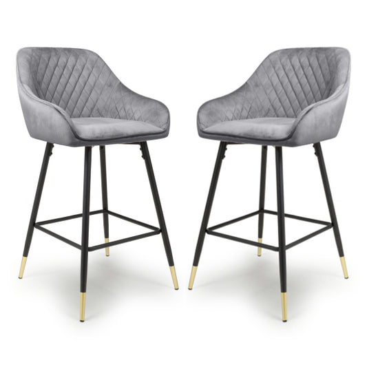 Savanna Grey Brushed Velvet Bar Stools In Pair