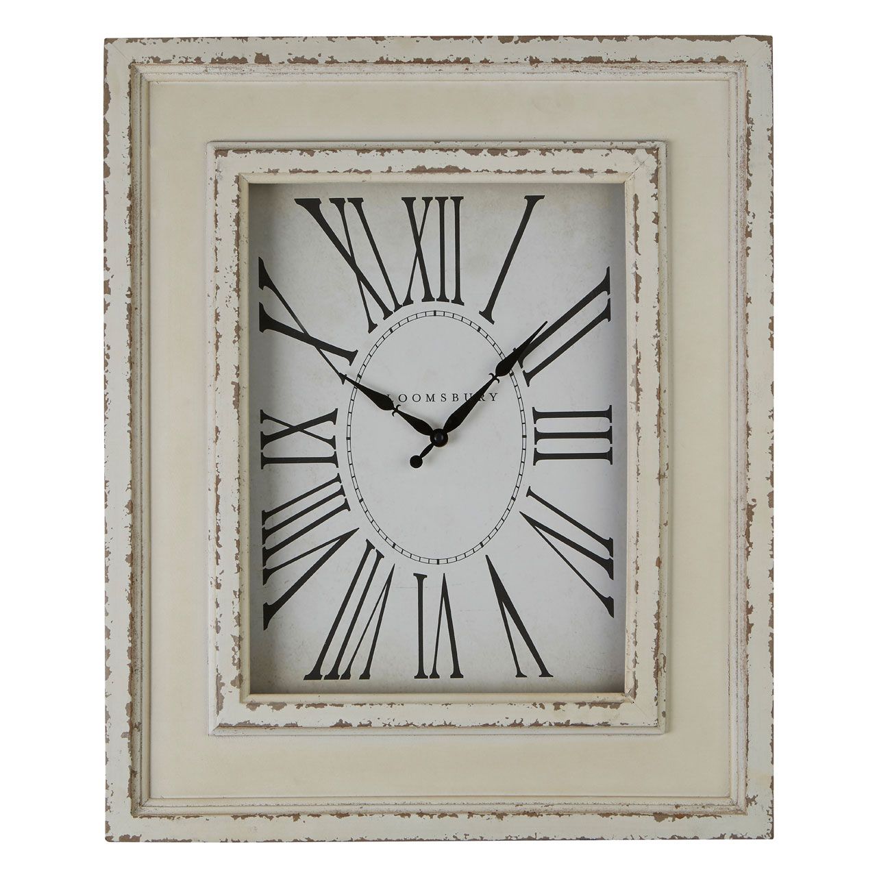 Ocrina Rectangular Antique Style Wall Clock In Distressed White