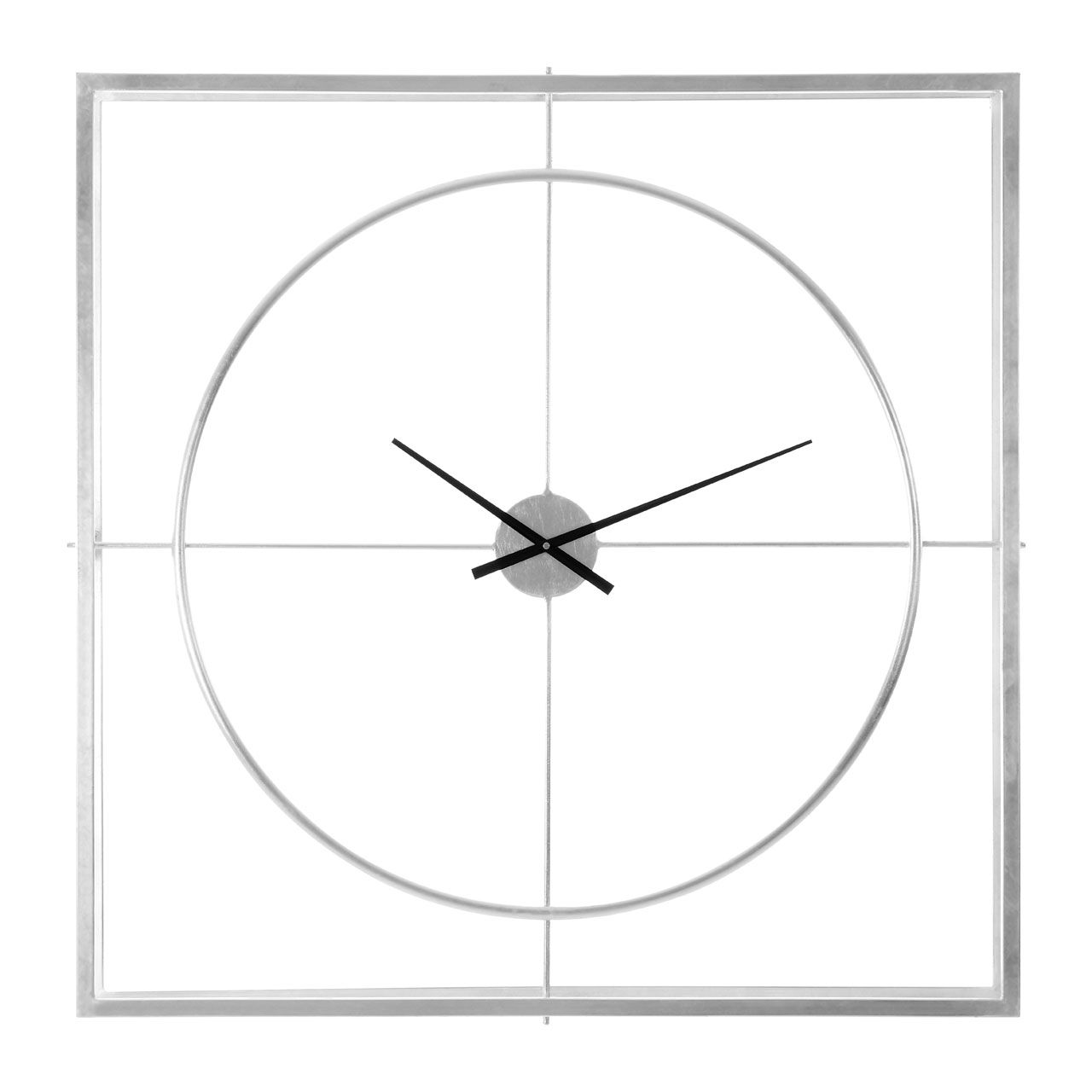 Trinity Square Metal Skeletal Frame Wall Clock In Silver