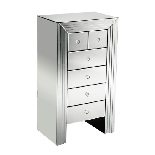 New Line Mirrored Glass Chest Of 6 Drawers In Silver