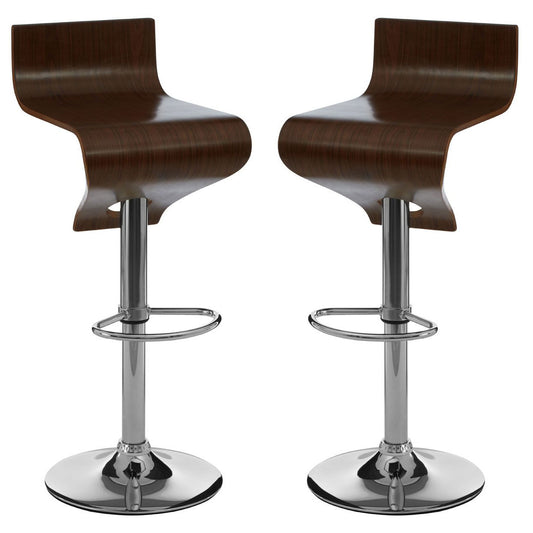 Sotres Walnut Wooden Bar Stools With Chrome Base In Pair