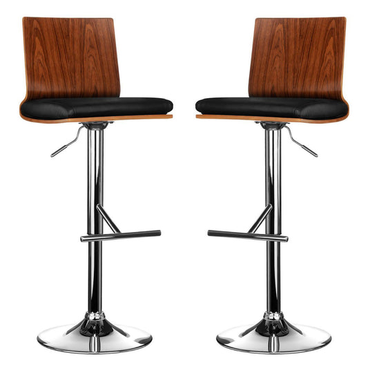 Sotres Black Leather Effect And Walnut Wooden Seat Bar Stools In Pair
