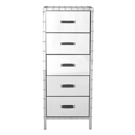 Reigate Mirrored Chest Of 5 Drawers With Stainless Steel Frame