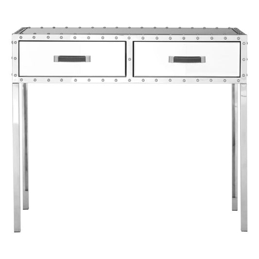 Reigate Mirrored Console Table With 2 Drawers With Stainless Steel Frame